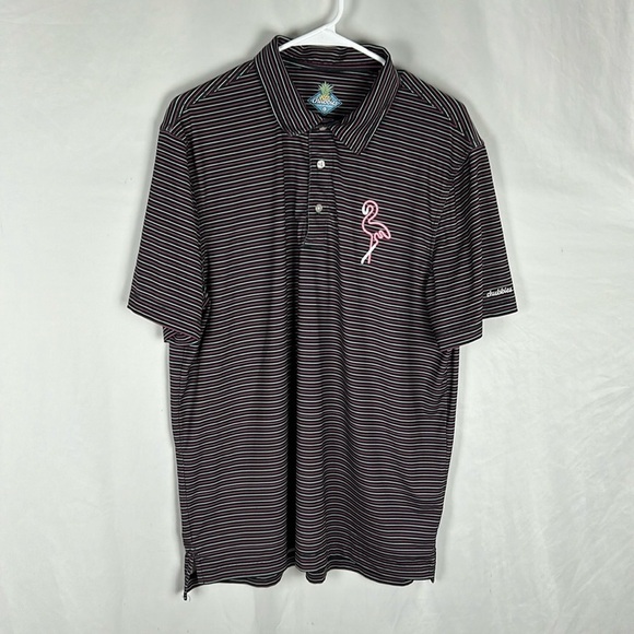 Chubbies Black Pink Striped Flamingo Suh Dude Performance Golf Polo Shirt Large - Picture 1 of 8